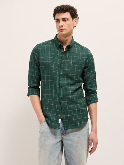 Green Block Checks Slim Fit Casual Shirt