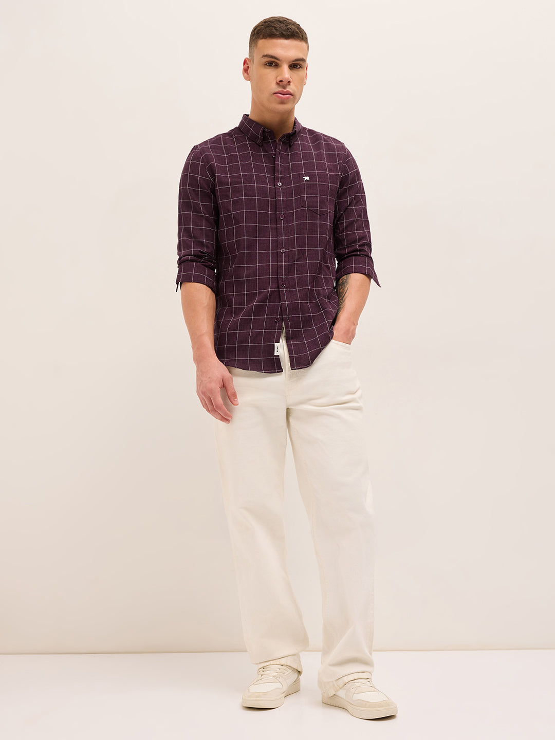 Maroon Block Checks Slim Fit Casual Shirt