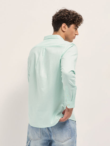 Green Cotton Linen Solid Slim Fit Casual Shirt