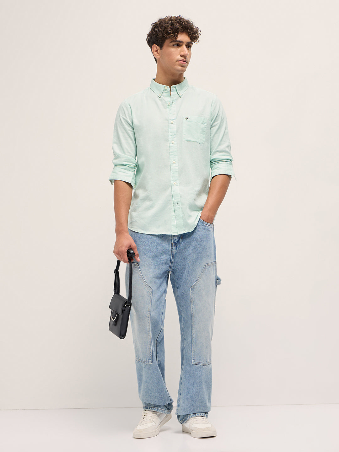Green Cotton Linen Solid Slim Fit Casual Shirt