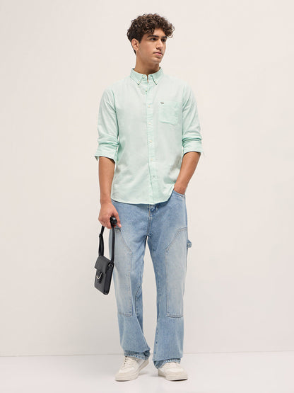 Green Cotton Linen Solid Slim Fit Casual Shirt