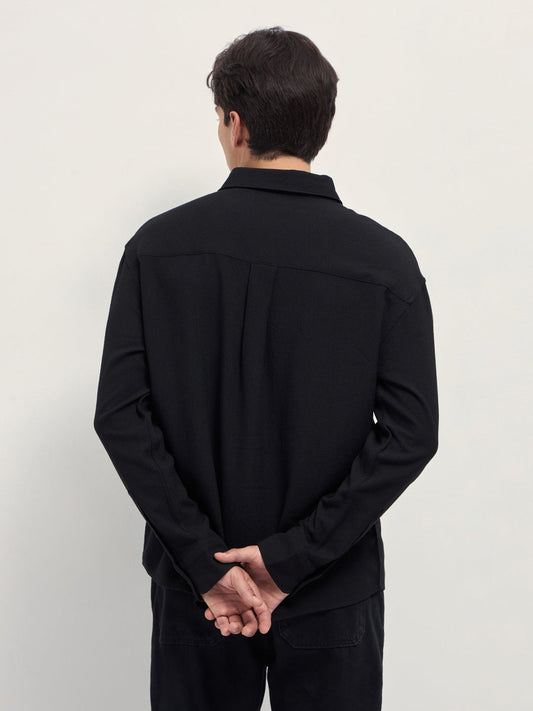 Black Woven Textured Relaxed Fit Casual Shirt