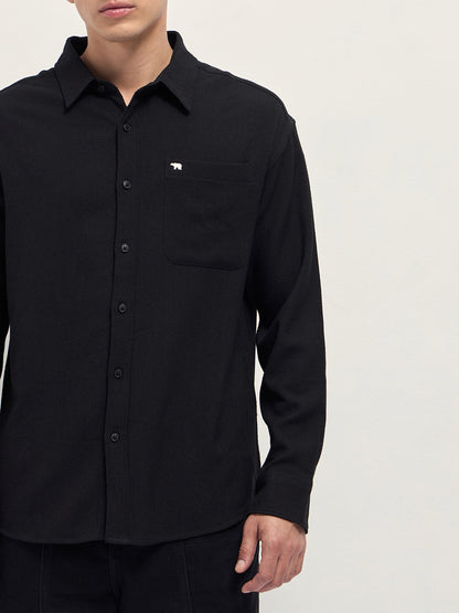 Black Woven Textured Relaxed Fit Casual Shirt