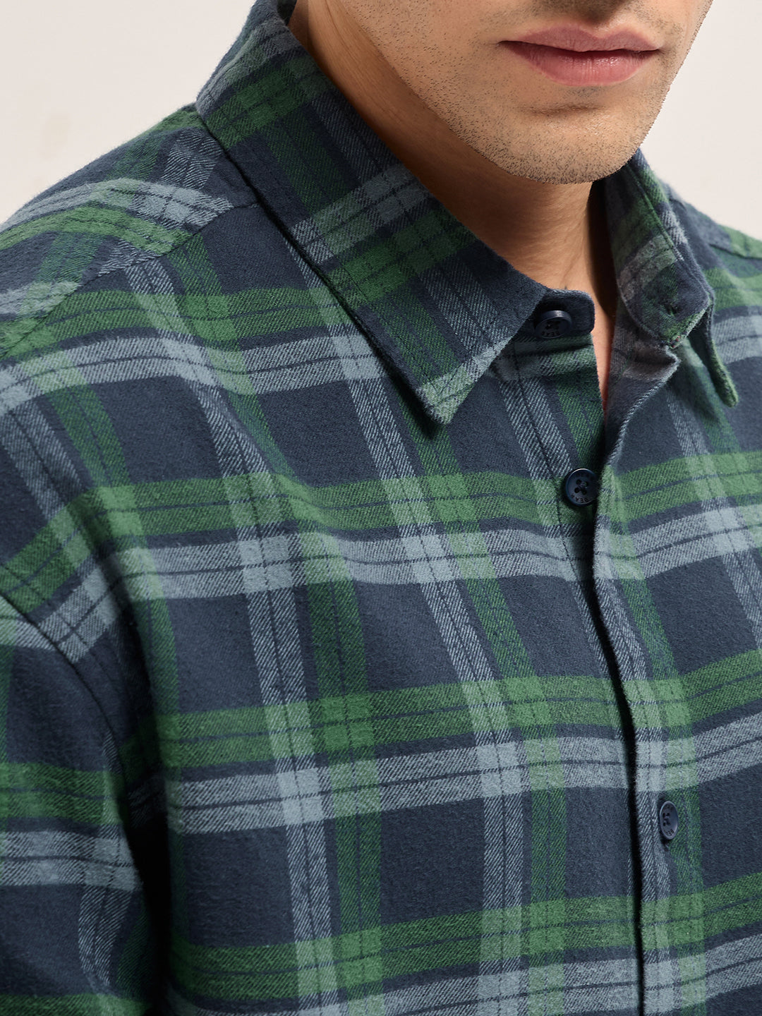 Blue and Green Plaid Check Relaxed Fit Overshirt
