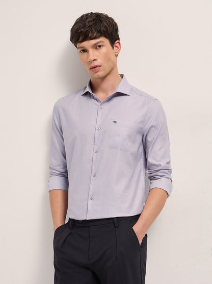 Purple Woven Pattern Cotton Tailored Fit Formal Shirt