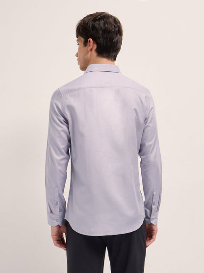 Purple Woven Pattern Cotton Tailored Fit Formal Shirt