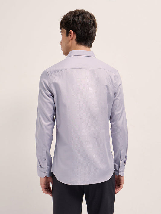 Purple Woven Pattern Cotton Tailored Fit Formal Shirt