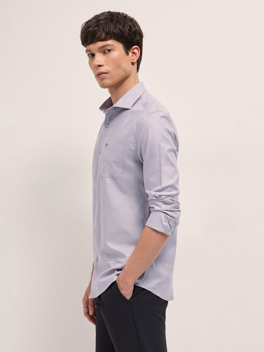 Purple Woven Pattern Cotton Tailored Fit Formal Shirt