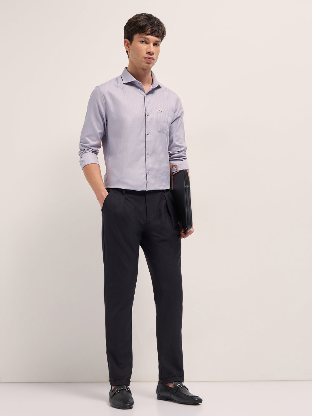 Purple Woven Pattern Cotton Tailored Fit Formal Shirt