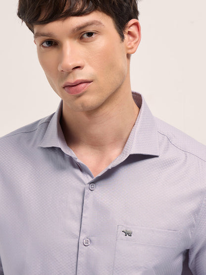 Purple Woven Pattern Cotton Tailored Fit Formal Shirt