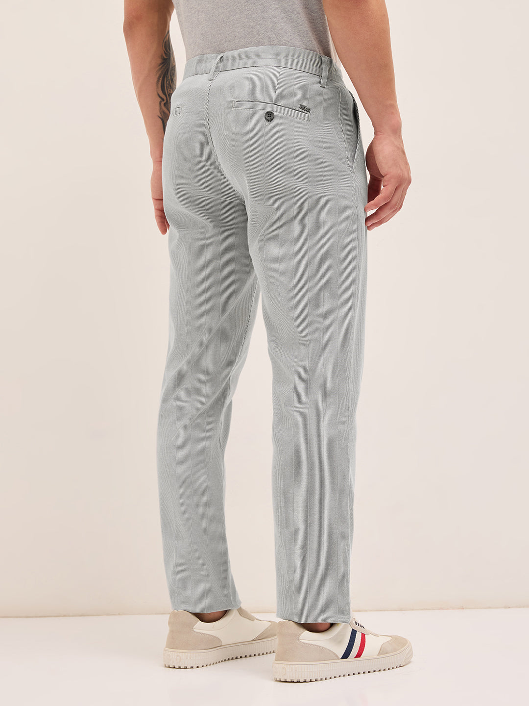 Black and White Pinstriped Straight Fit Casual Trousers