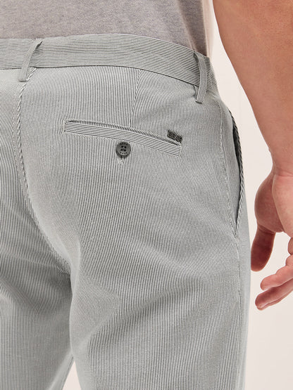 Black and White Pinstriped Straight Fit Casual Trousers