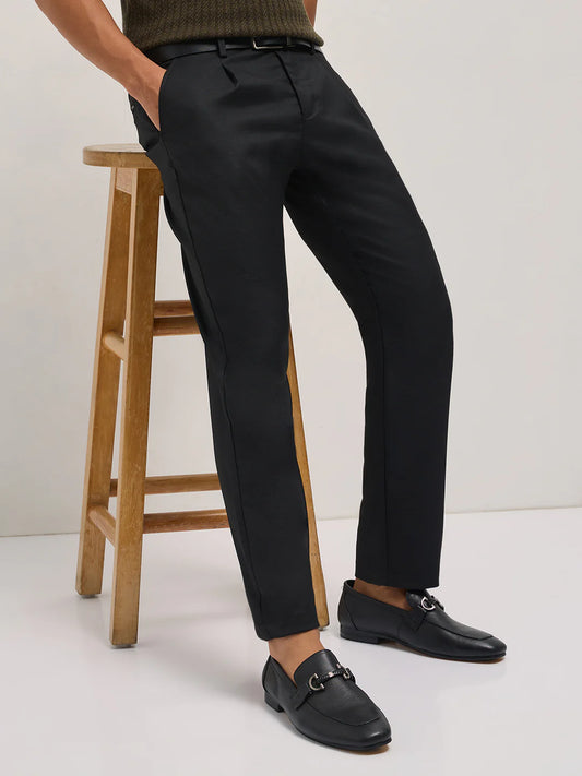 Black Solid Regular Fit Formal Trouser