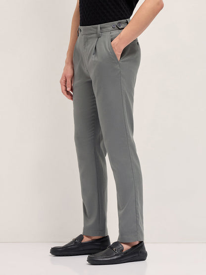 Grey Textured Weave Regular Fit Formal Trousers