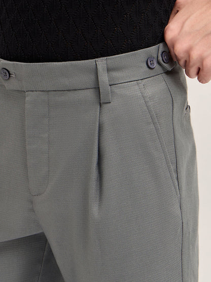 Grey Textured Weave Regular Fit Formal Trousers