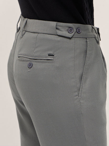 Grey Textured Weave Regular Fit Formal Trousers