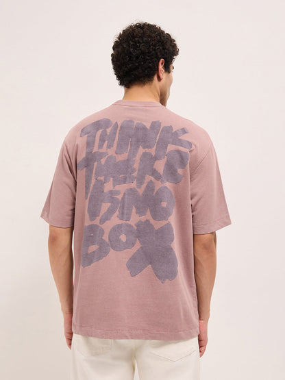 Pink Oversized Crew Neck T-Shirt with Back Graffiti Slogan Print