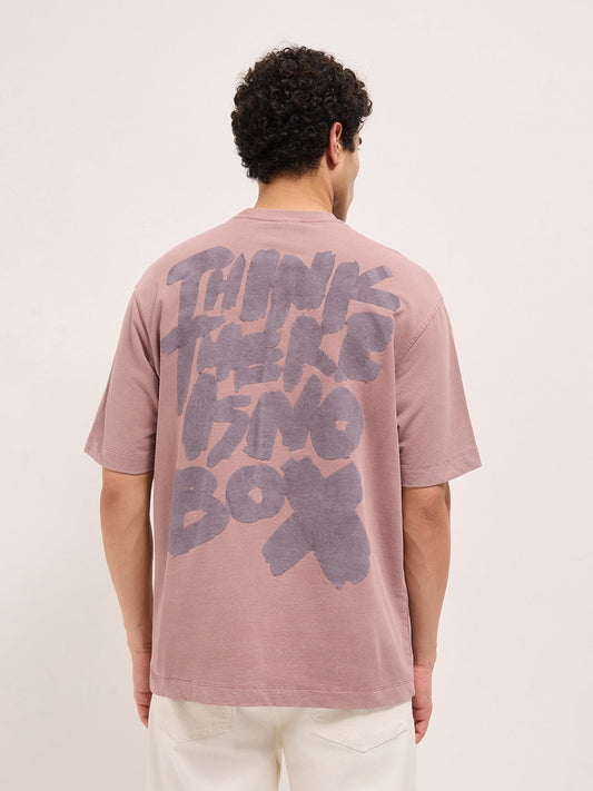 Pink Oversized Crew Neck T-Shirt with Back Graffiti Slogan Print