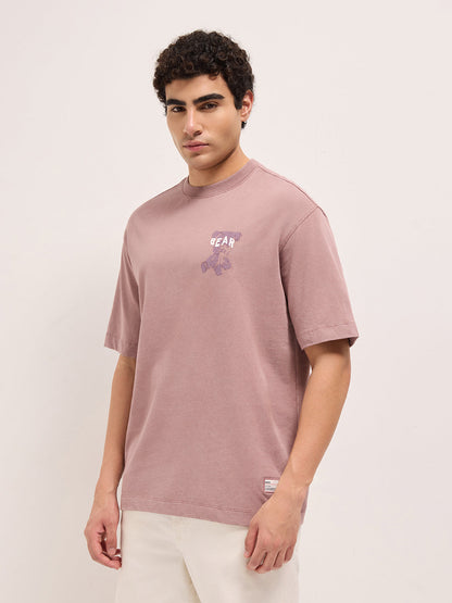Pink Oversized Crew Neck T-Shirt with Back Graffiti Slogan Print