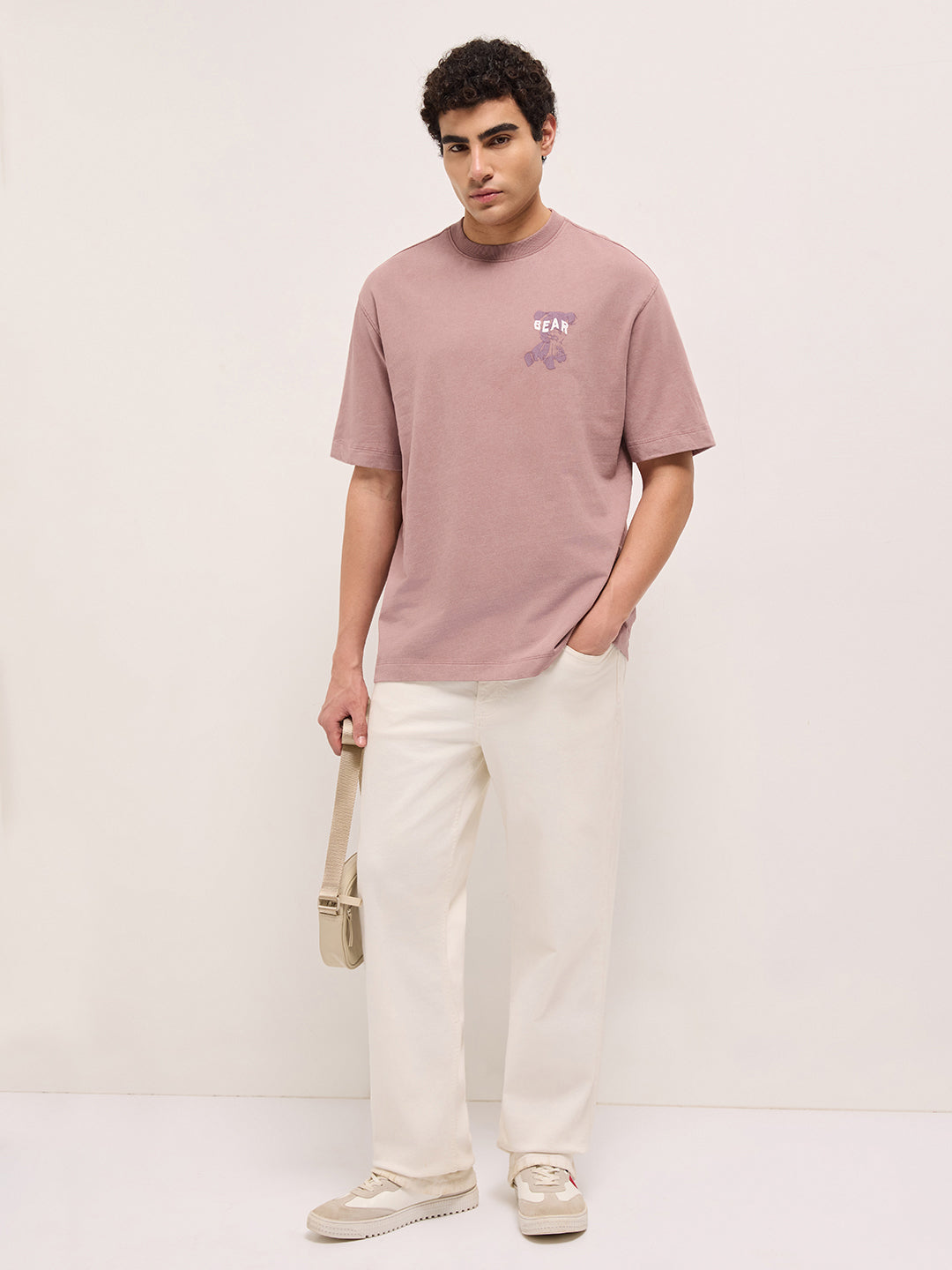 Pink Oversized Crew Neck T-Shirt with Back Graffiti Slogan Print