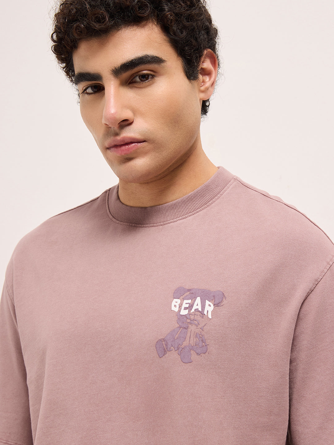 Pink Oversized Crew Neck T-Shirt with Back Graffiti Slogan Print