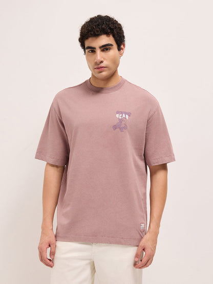 Pink Oversized Crew Neck T-Shirt with Back Graffiti Slogan Print