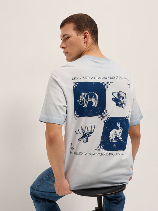 Oversized Crew Neck T-Shirt with Animal Graphic Back Print