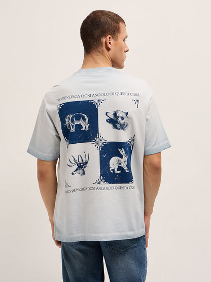 Oversized Crew Neck T-Shirt with Animal Graphic Back Print