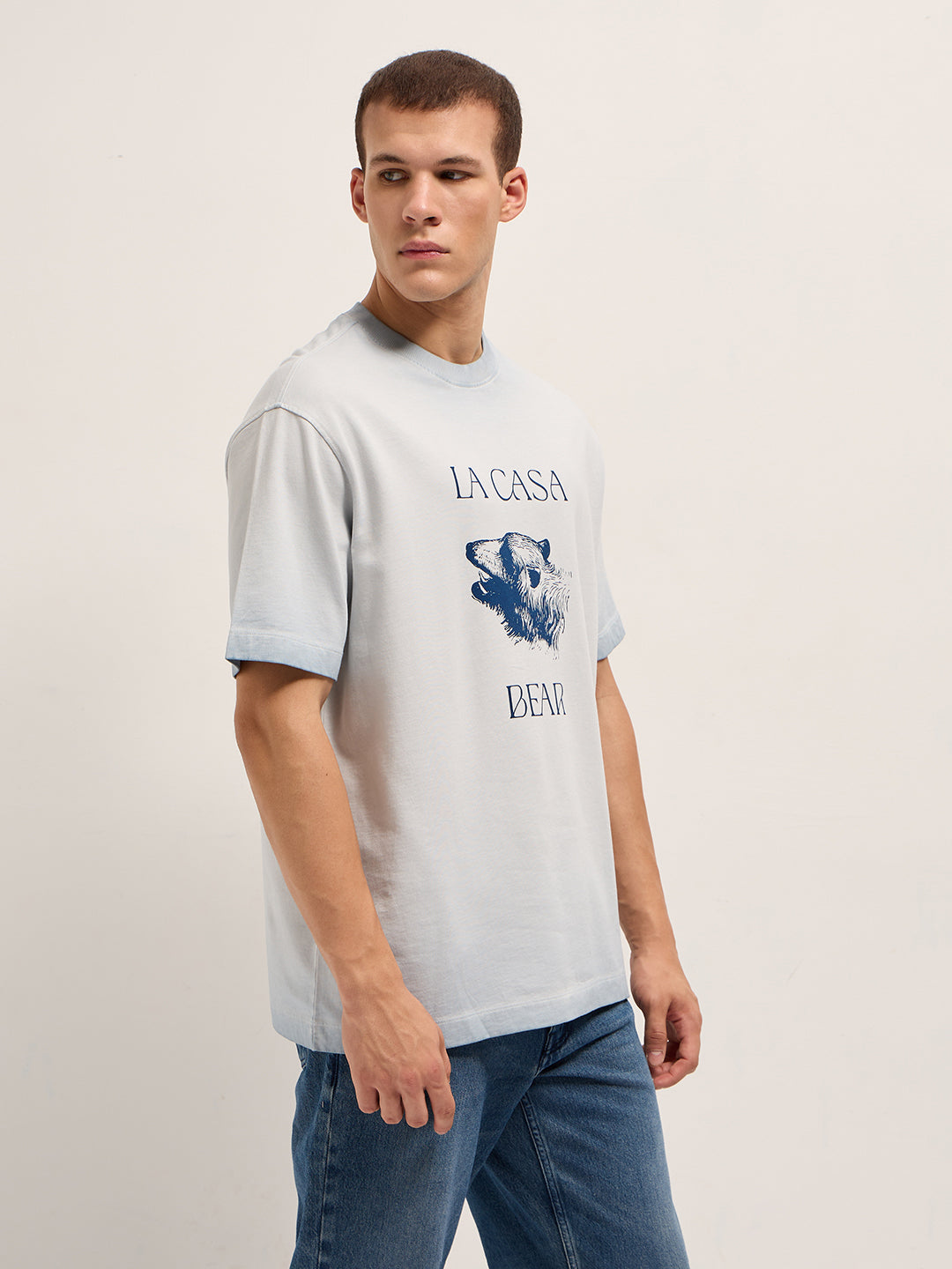 Oversized Crew Neck T-Shirt with Animal Graphic Back Print