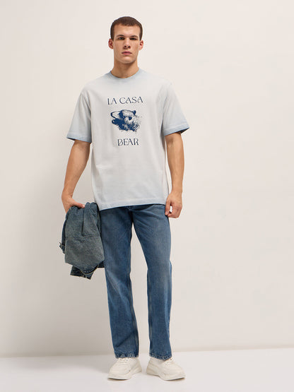 Oversized Crew Neck T-Shirt with Animal Graphic Back Print