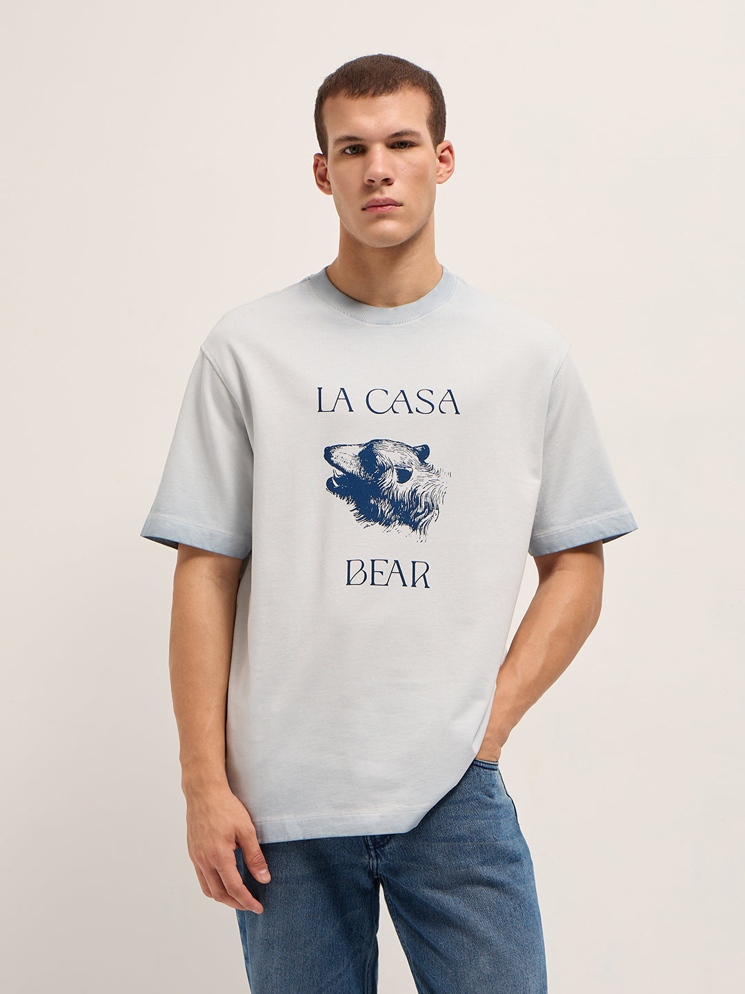 Oversized Crew Neck T-Shirt with Animal Graphic Back Print