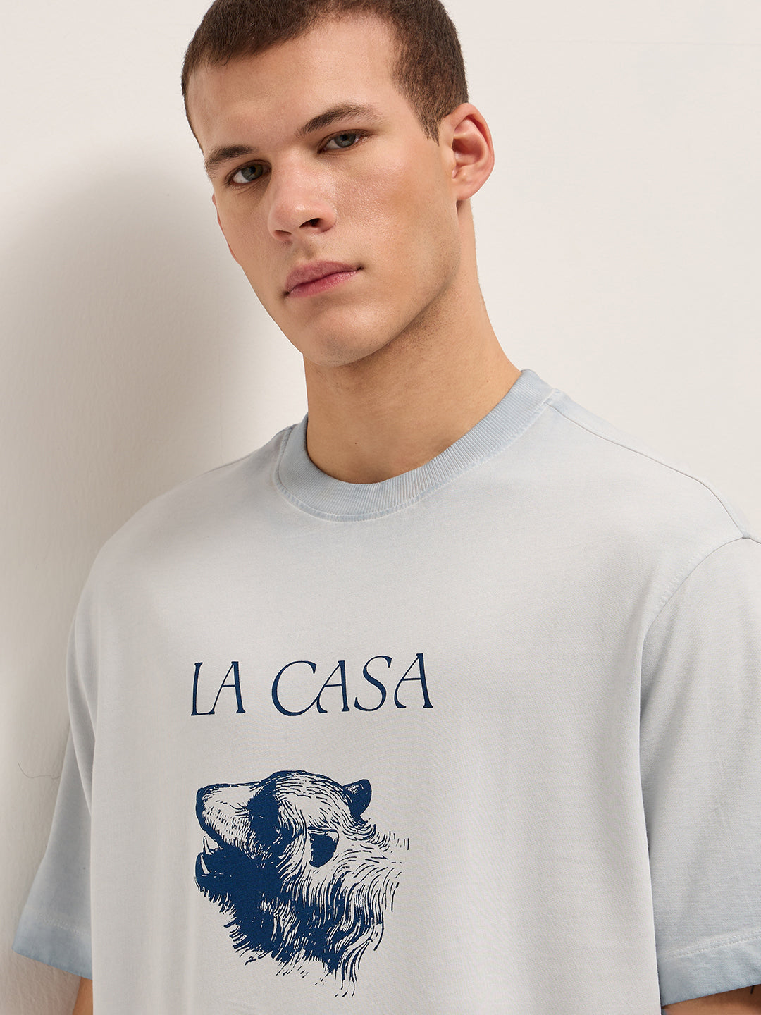 Oversized Crew Neck T-Shirt with Animal Graphic Back Print