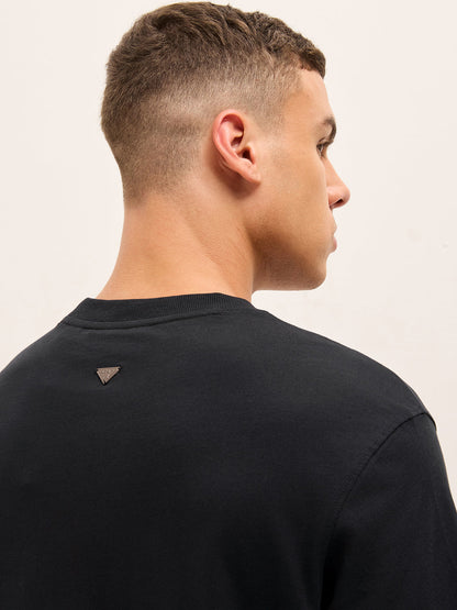 Black Relax Fit Crew Neck T-Shirt with Ethereal Vibes Leaf Graphic Print