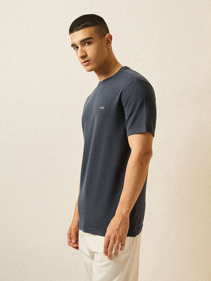 Grey Solid Regular Fit Ribbed Crew Neck T-shirt