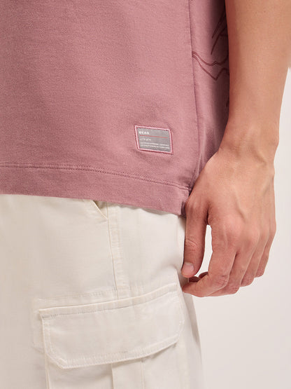 Mauve Oversized Crew Neck T-Shirt with Tribal Abstract Graphic Print