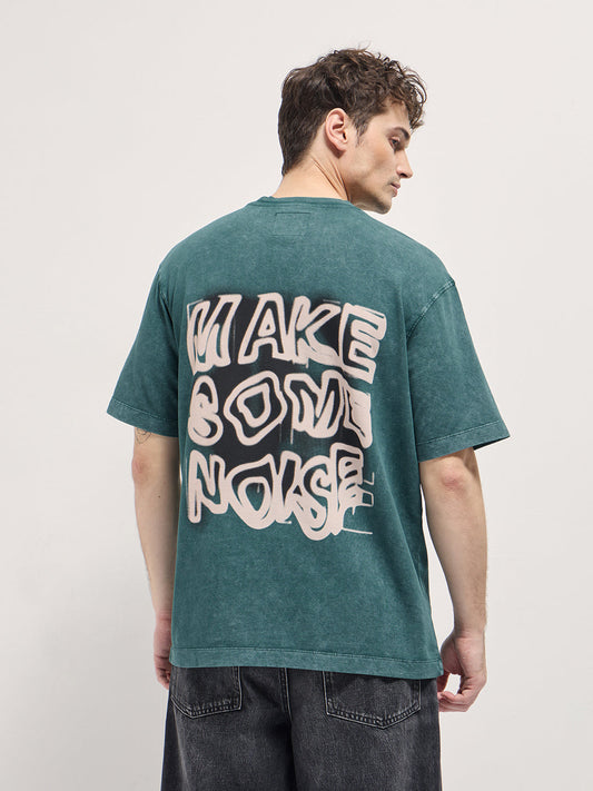 Teal Green Oversized Graphic T-Shirt with Bold Text Design