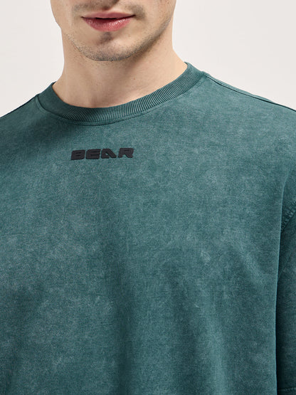 Teal Green Oversized Graphic T-Shirt with Bold Text Design