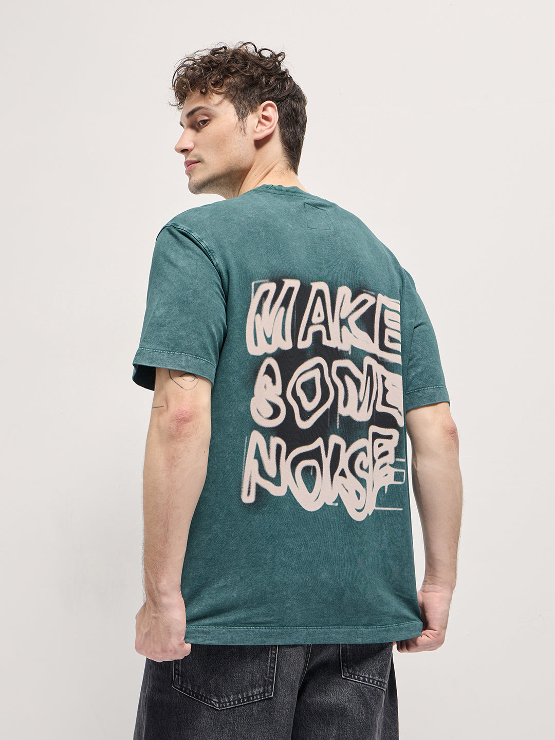 Teal Green Oversized Graphic T-Shirt with Bold Text Design