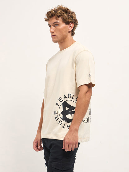 Cream Oversized Crew Neck T-Shirt with Side & Back Graphic Print