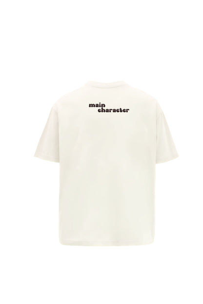 TV Off Printed Cream Oversized T-Shirt Main Character