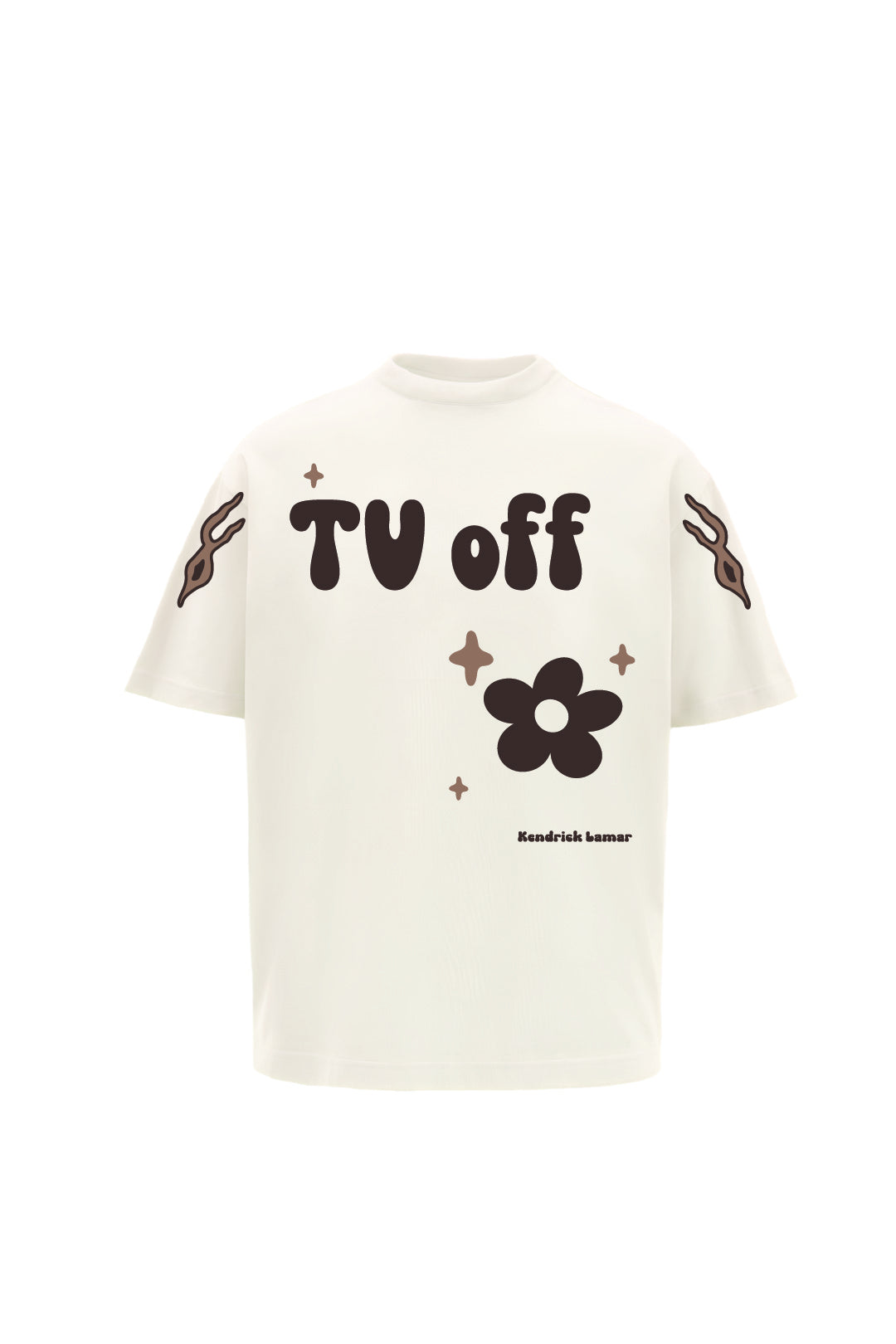 TV Off Printed Cream Oversized T-Shirt Main Character