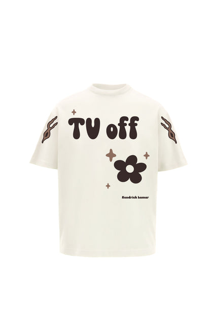 TV Off Printed Cream Oversized T-Shirt Main Character