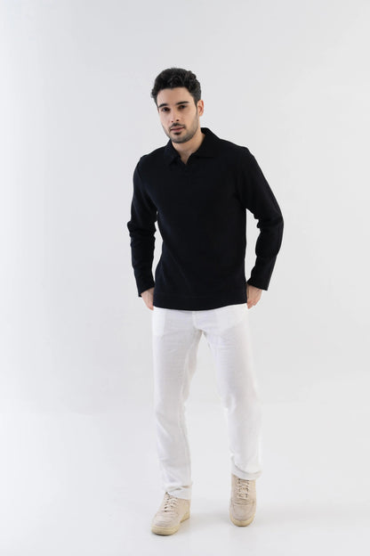 Men's Ottoman Rib Knit Matt Black Polo Vellure