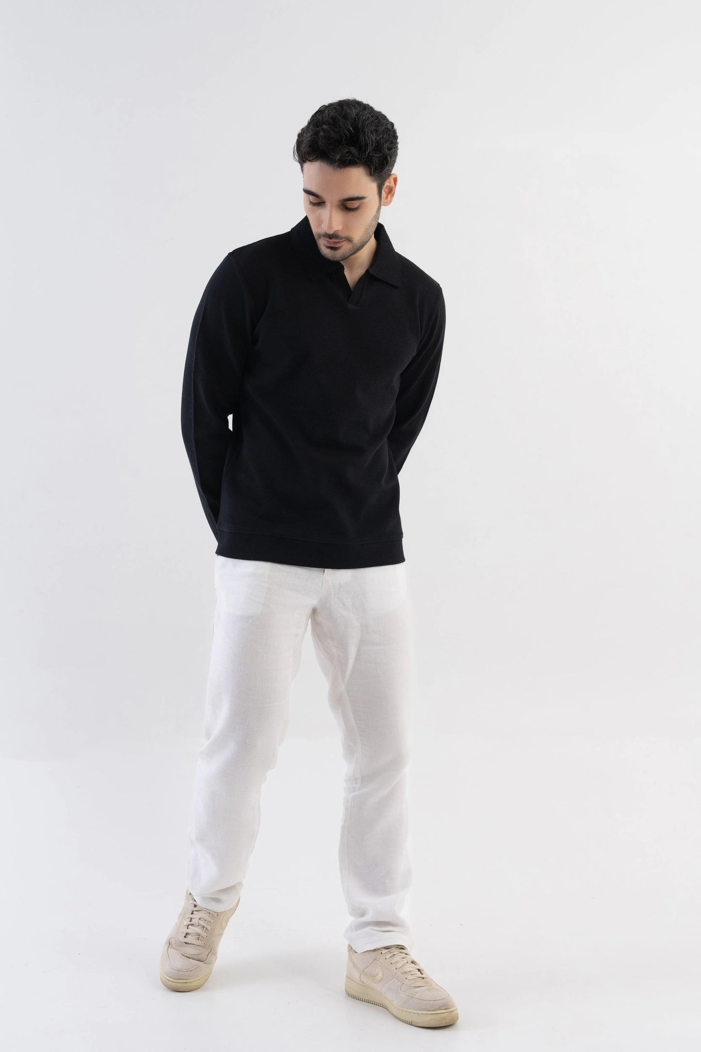Men's Ottoman Rib Knit Matt Black Polo Vellure