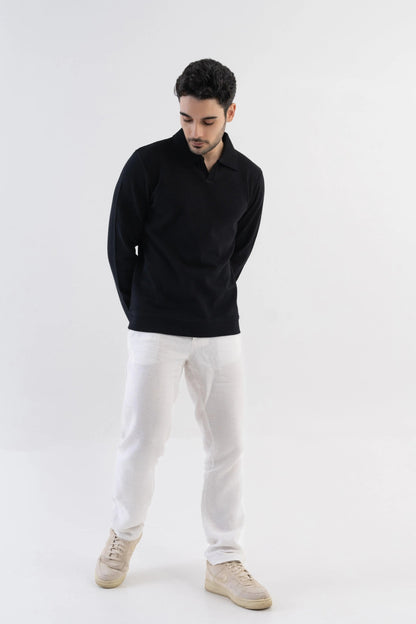 Men's Ottoman Rib Knit Matt Black Polo Vellure