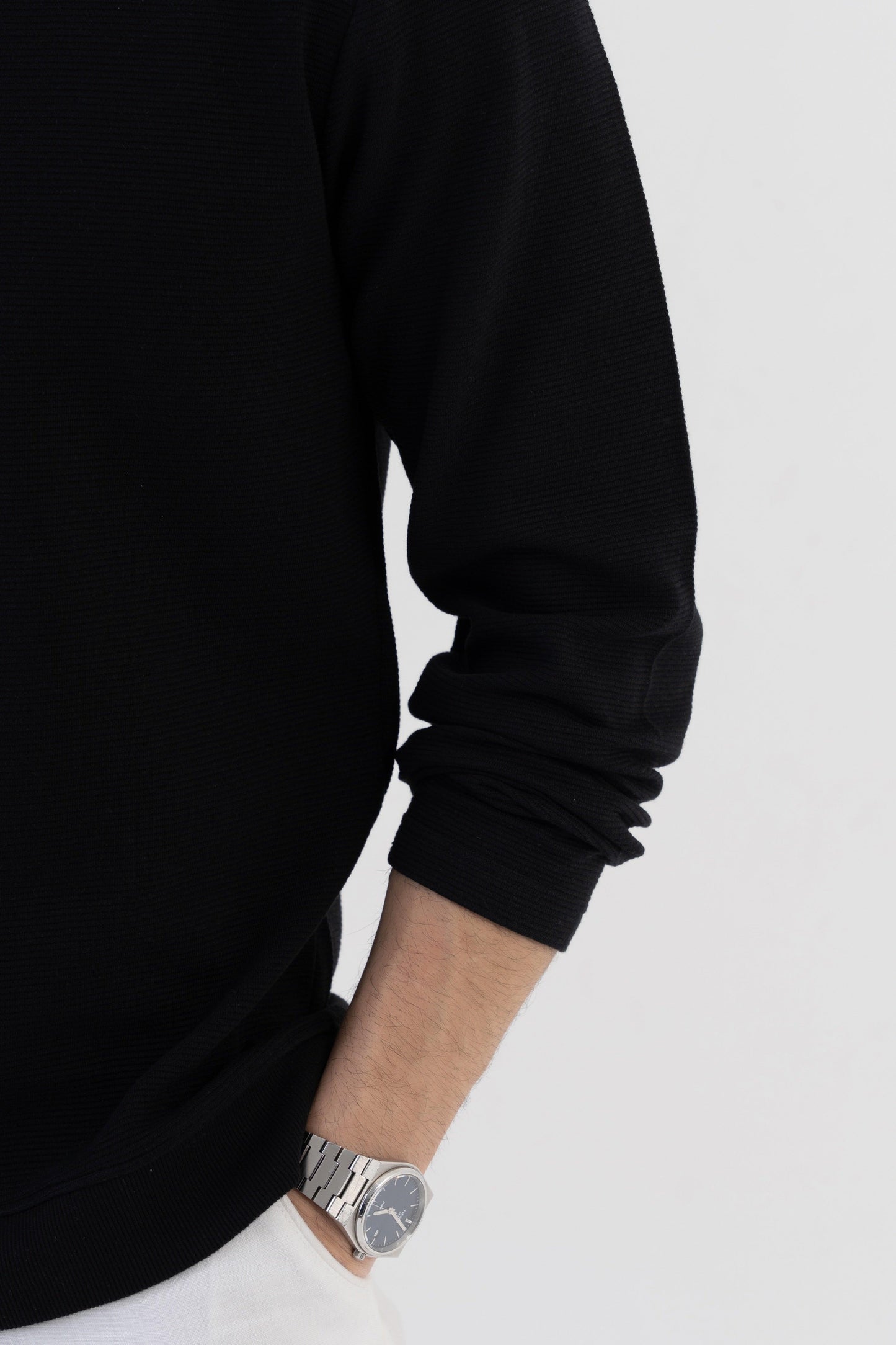 Men's Ottoman Rib Knit Matt Black Polo