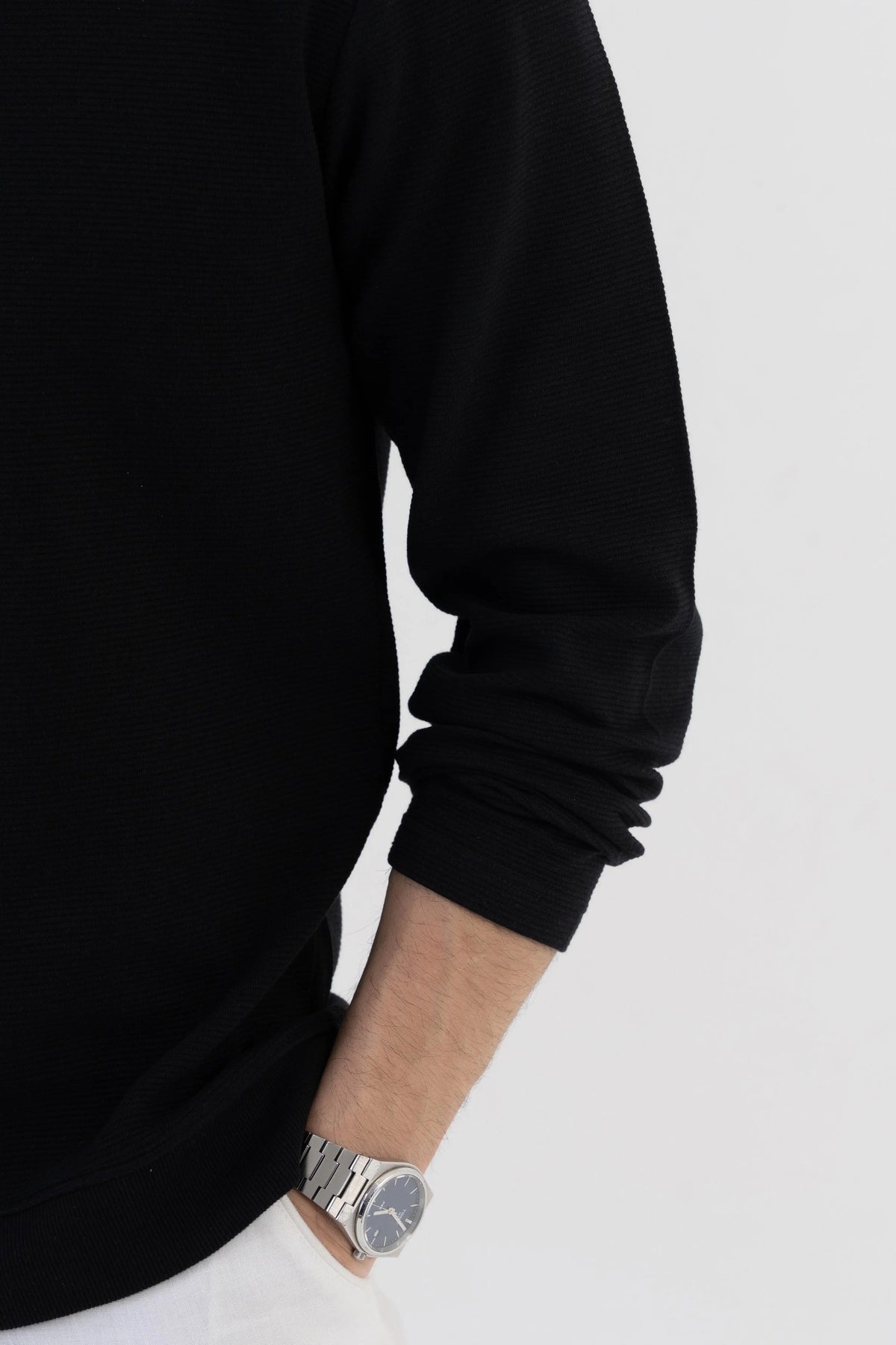 Men's Ottoman Rib Knit Matt Black Polo Vellure