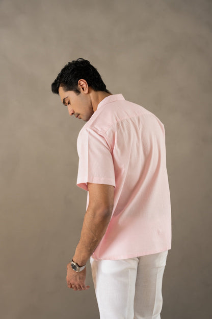 Men's Box-Fit Embroidered Linen Pearl Pink Shirt