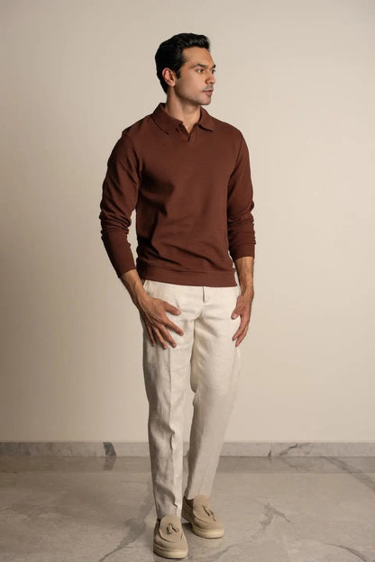 Men's Ottoman Rib Knit Deep Brown Polo Vellure