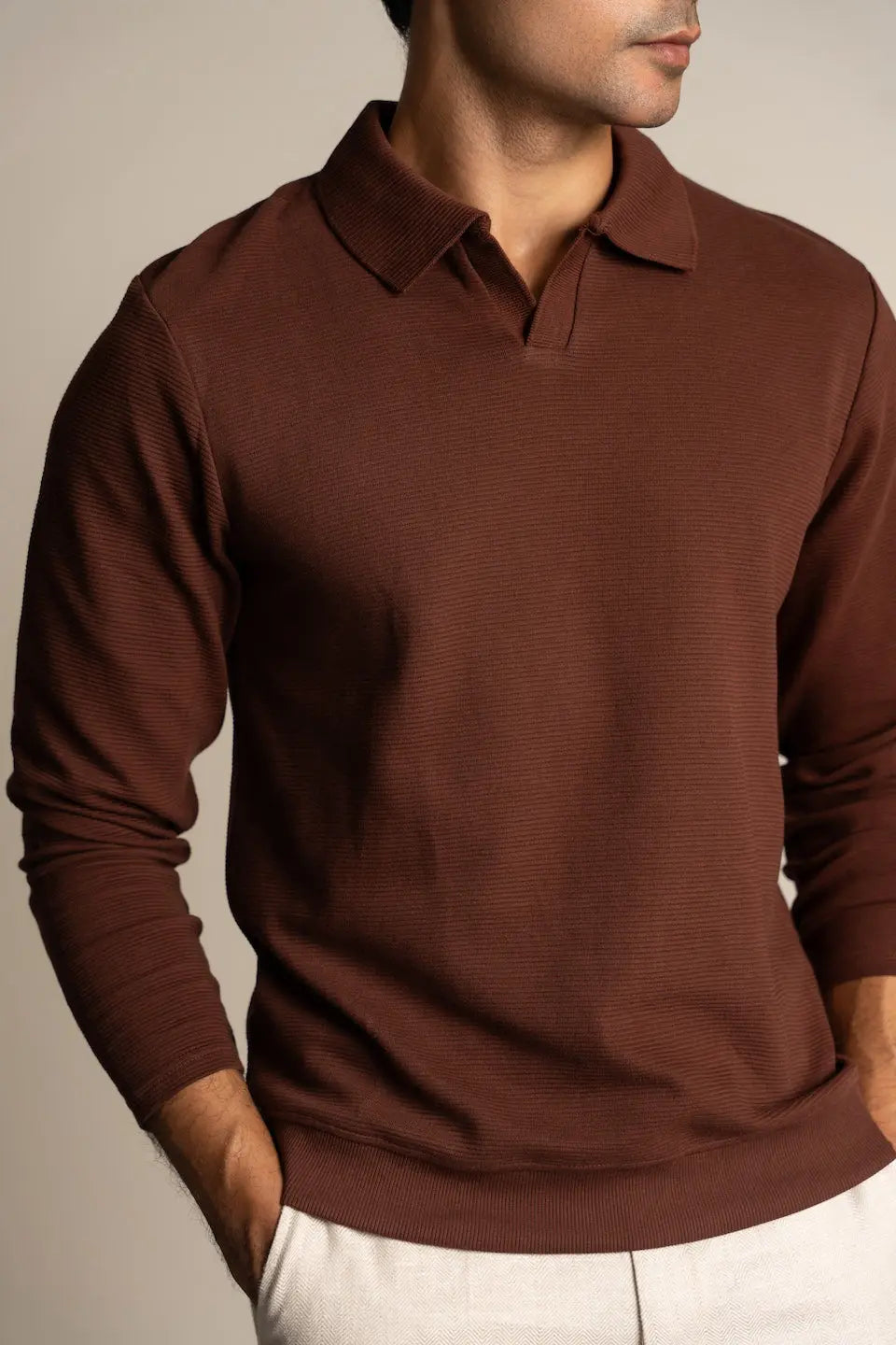 Men's Ottoman Rib Knit Deep Brown Polo Vellure